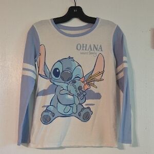 Disney Stitch Long Sleeve Tee - Light Blue and Cream